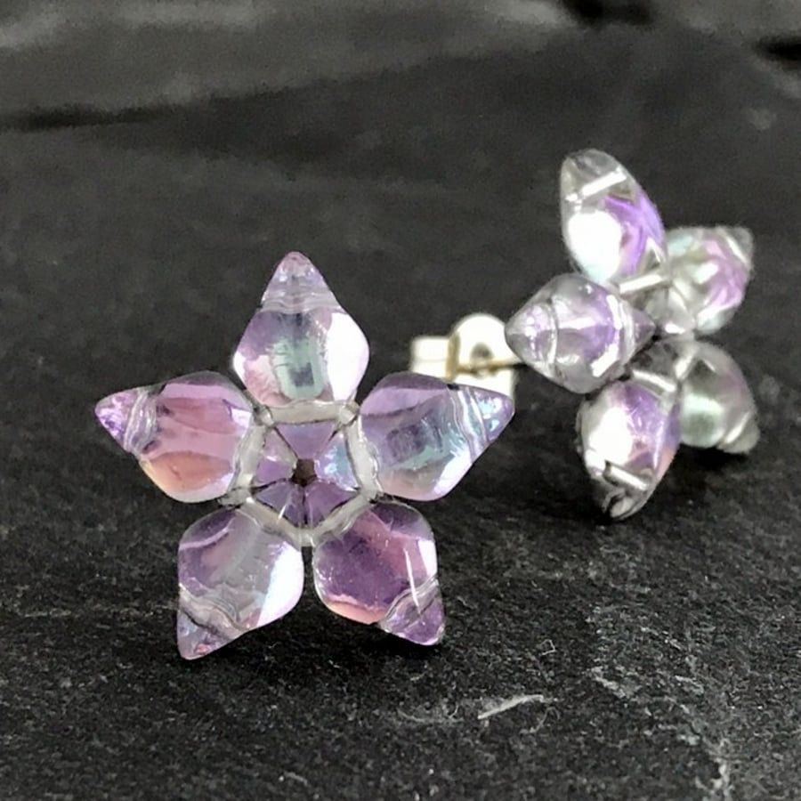Pale Pink & Lilac Star Stud Earrings