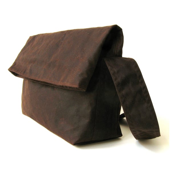 Minimal fold top bag in brown waxed canvas by Minus