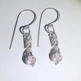 Sterling Silver and Rose Quartz Byzantine Earrings (ERGSDGPK3) - UK Free Post