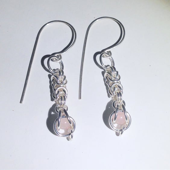 Sterling Silver and Rose Quartz Byzantine Earrings (ERGSDGPK3) - UK Free Post