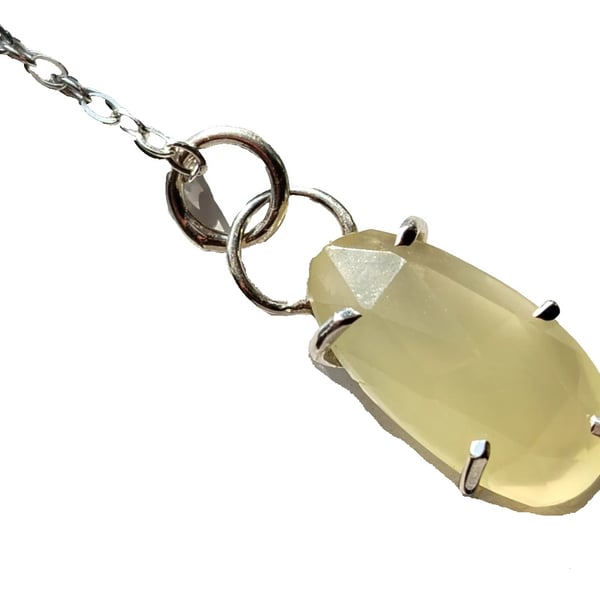 Libyan Desert Glass Necklace Recycled Sterling Silver Rose Cut Tektite Pendant