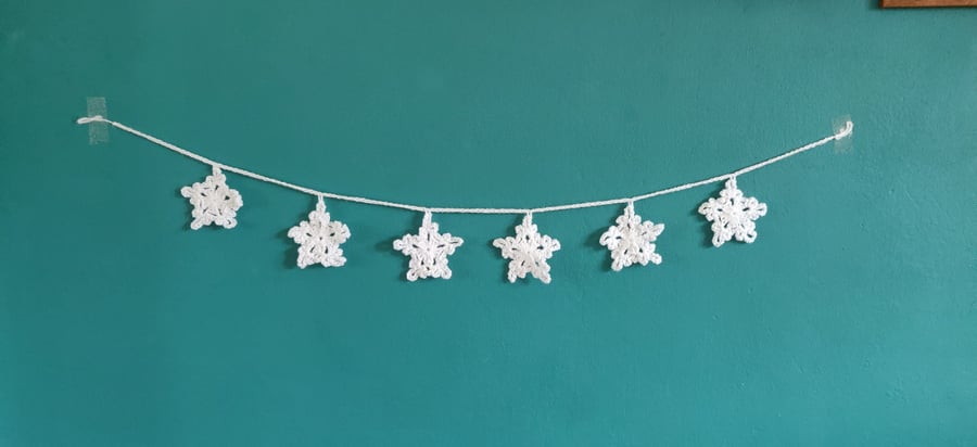 Christmas Snowflake Garland, Crochet White Star Bunting, Christmas Decoration, W
