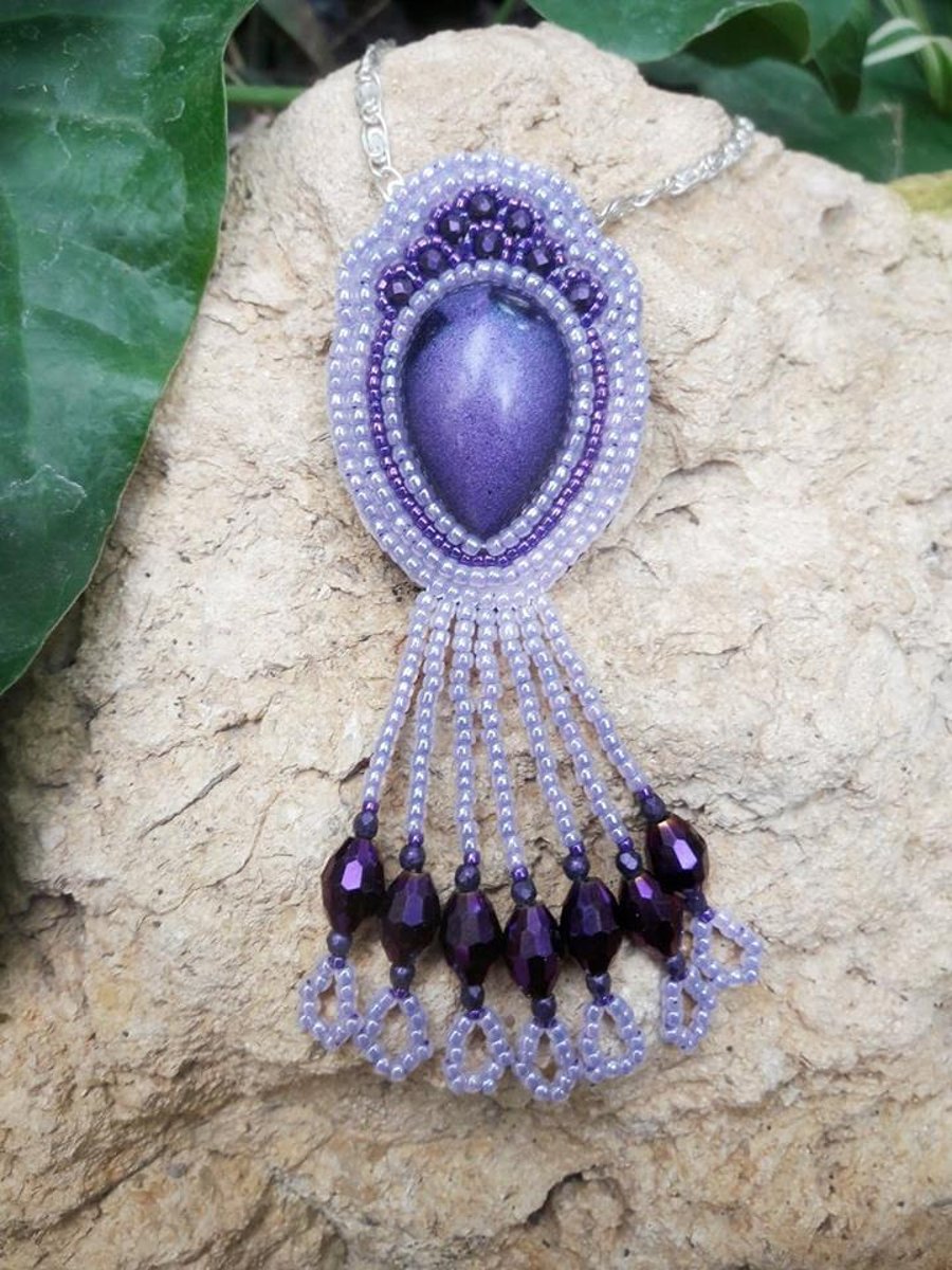 SALE ITEM Purple and Lilac Bead embroidery Necklace 