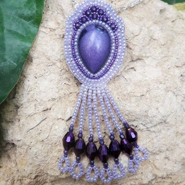 SALE ITEM Purple and Lilac Bead embroidery Necklace 