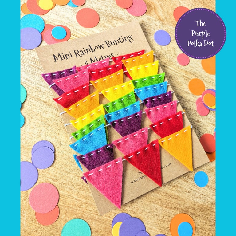 rainbow mini bunting handmade from wool blend felt for party or birthday