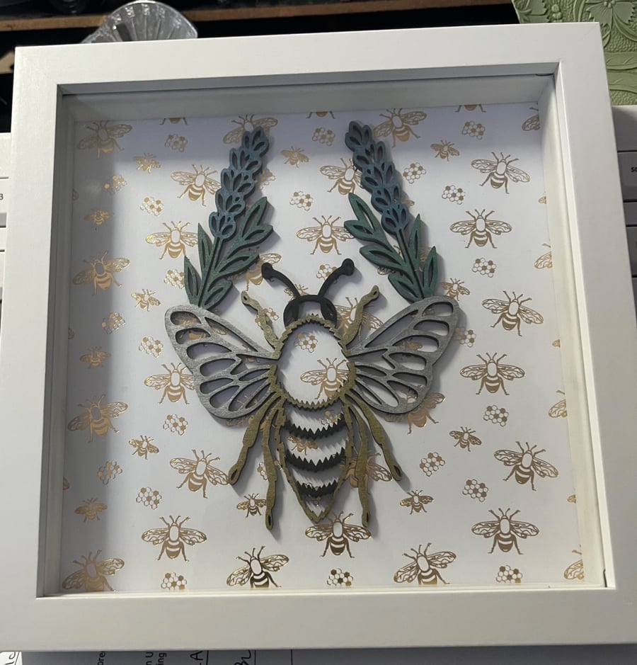 Bumblebee & Lavender Shadow Box – Wooden 3D Nature Art - Folksy