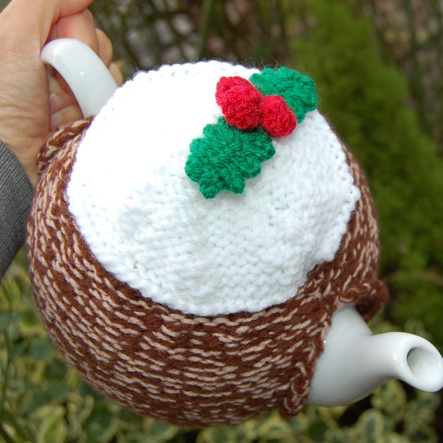 Hand knitted Christmas Pudding Tea cosy 