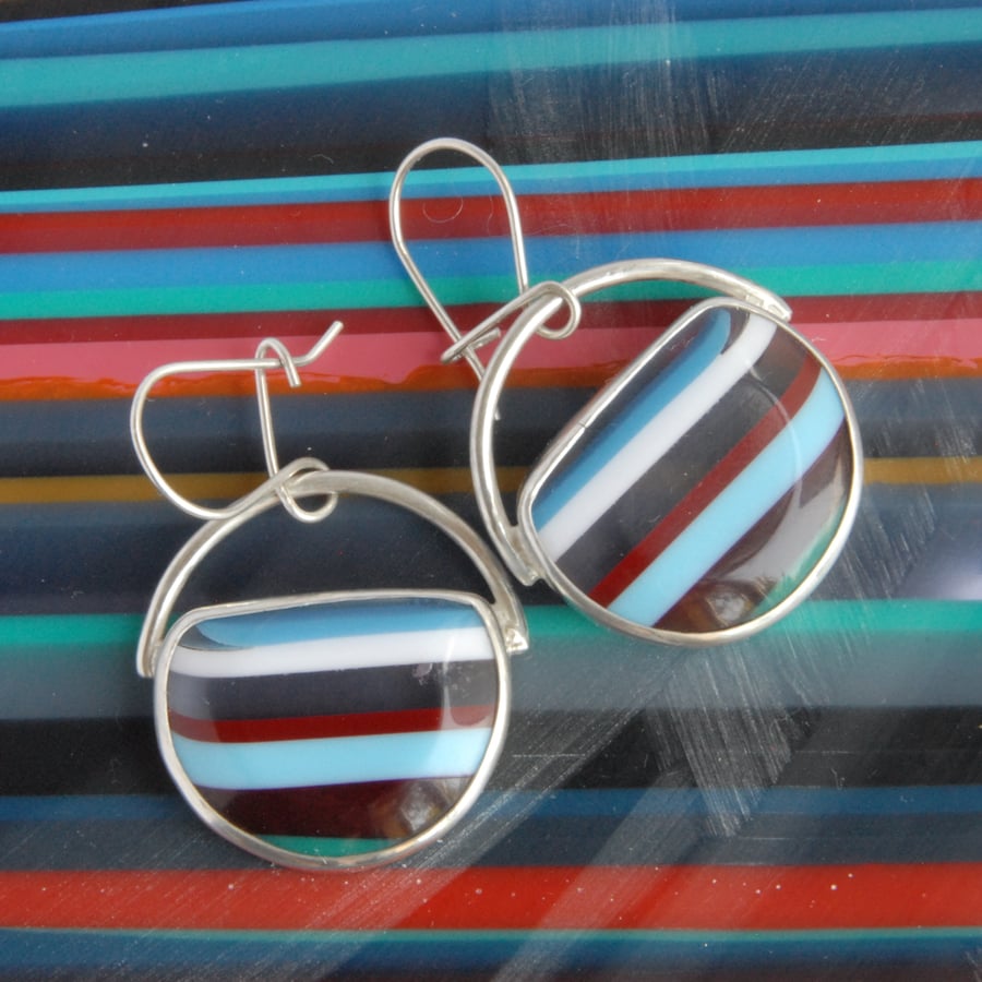 Round surfite and sterling silver drop earrings