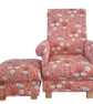 Fryetts Bergen Burnt Orange Floral Fabric Chair & Footstool Adult Armchair  - Image 1