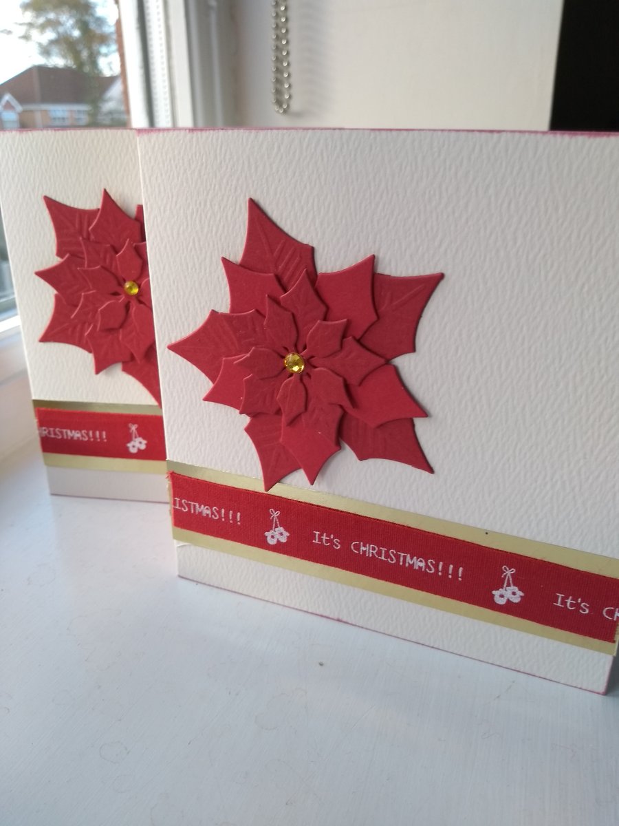 Pack of 4 red poinsettia Christmas cards