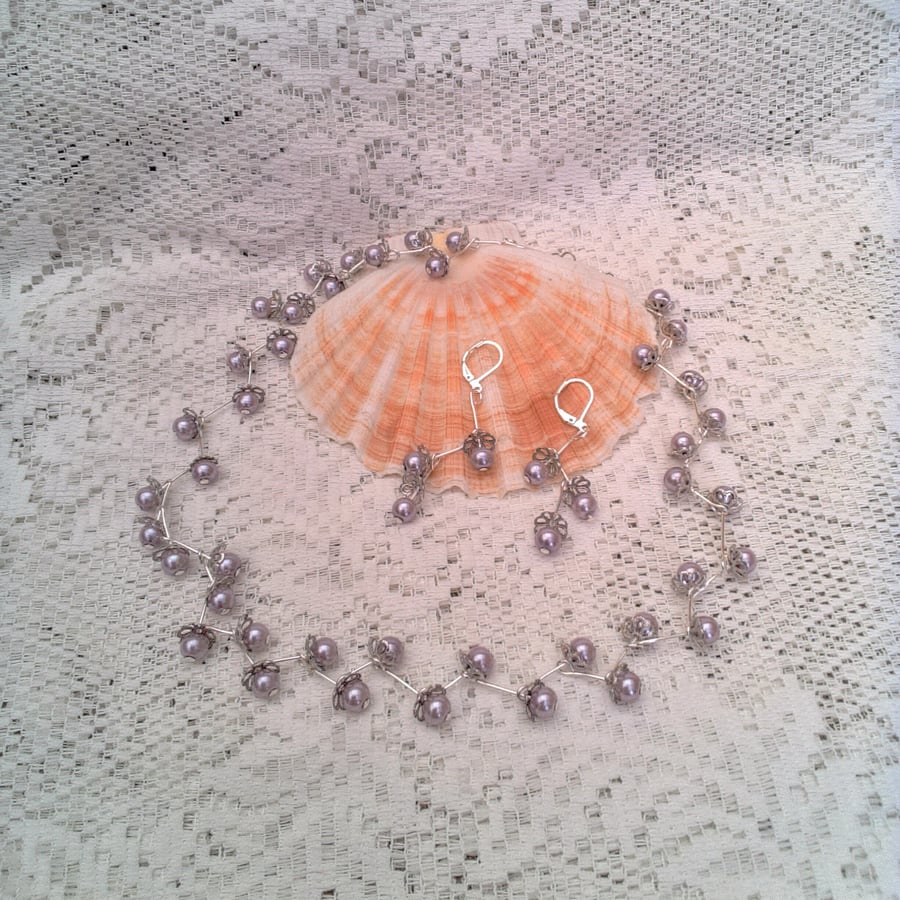 Pale Lilac Trailing Vine Necklace and Earrings Set, Gift for Her, Jewellery Set