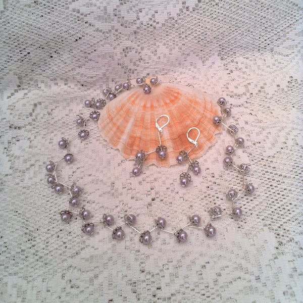 Pale Lilac Trailing Vine Necklace and Earrings Set, Gift for Her, Jewellery Set