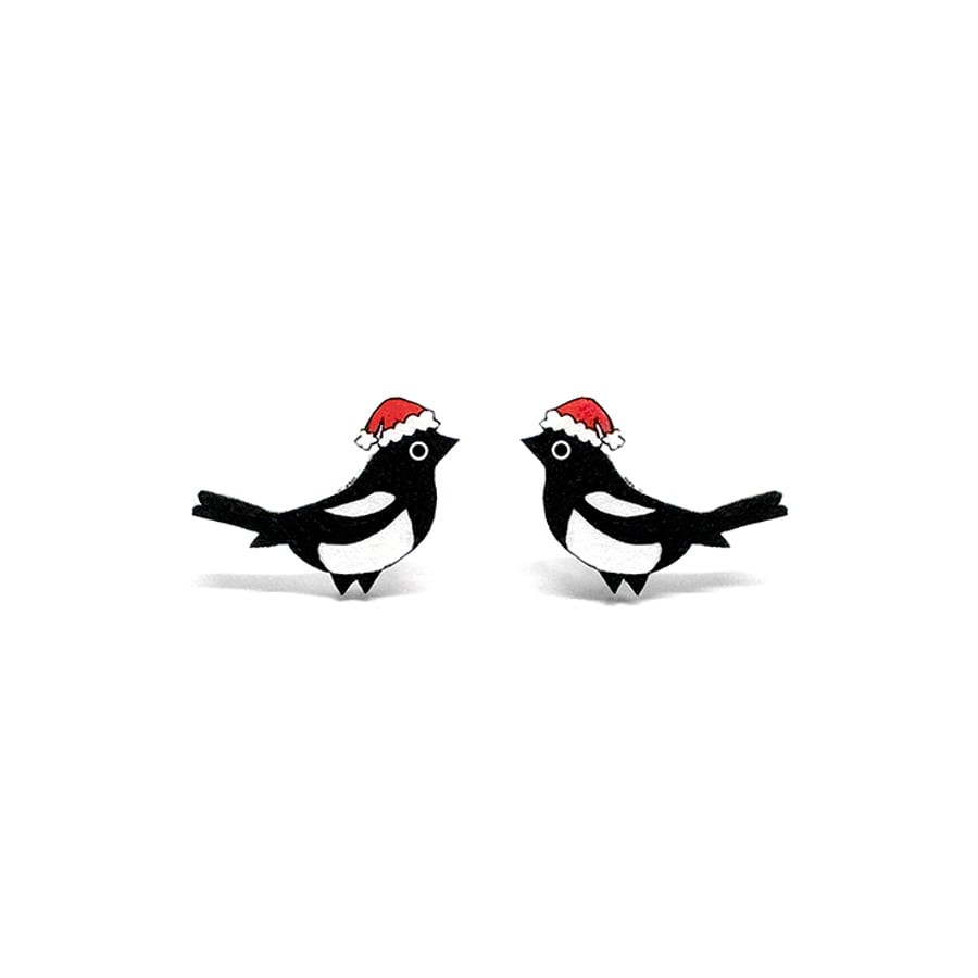 Image of Christmas Magpie Stud Earrings - Handmade