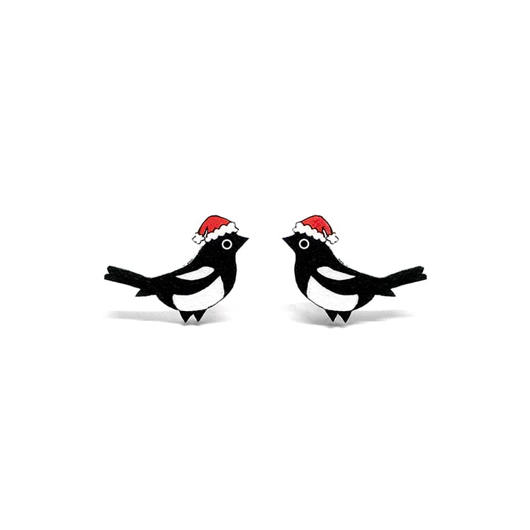 Christmas Magpie Stud Earrings - Handmade