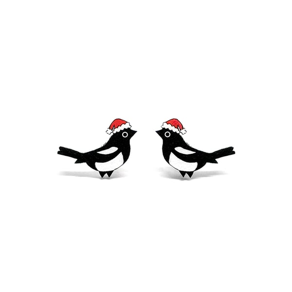 Christmas Magpie Stud Earrings - Handmade