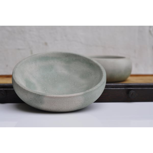 Concrete Bowl: Handmade Minimalist Key & Jewelry Dish Light Grey and Green