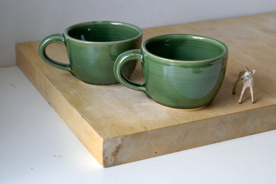 Pottery cappuccino cups - glazed in forest green