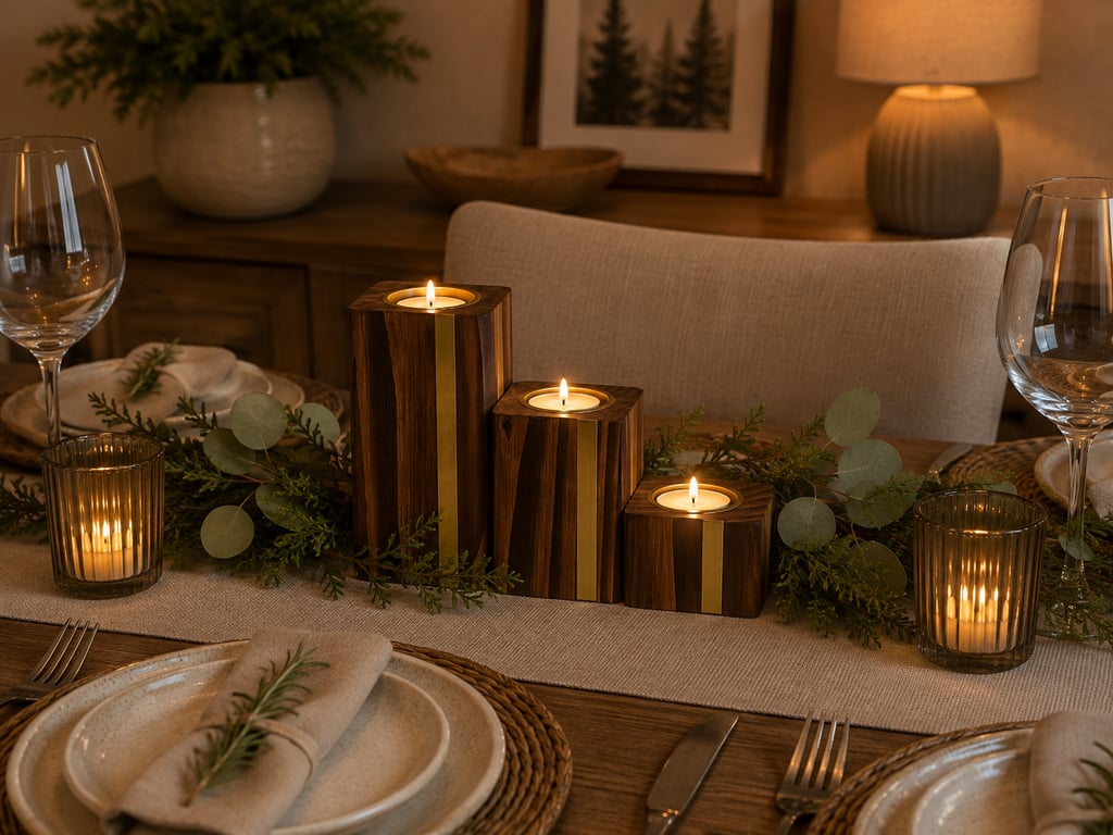 Handmade Wooden Candle Holder Set - Reclaimed Wood & Brass Tea Lights