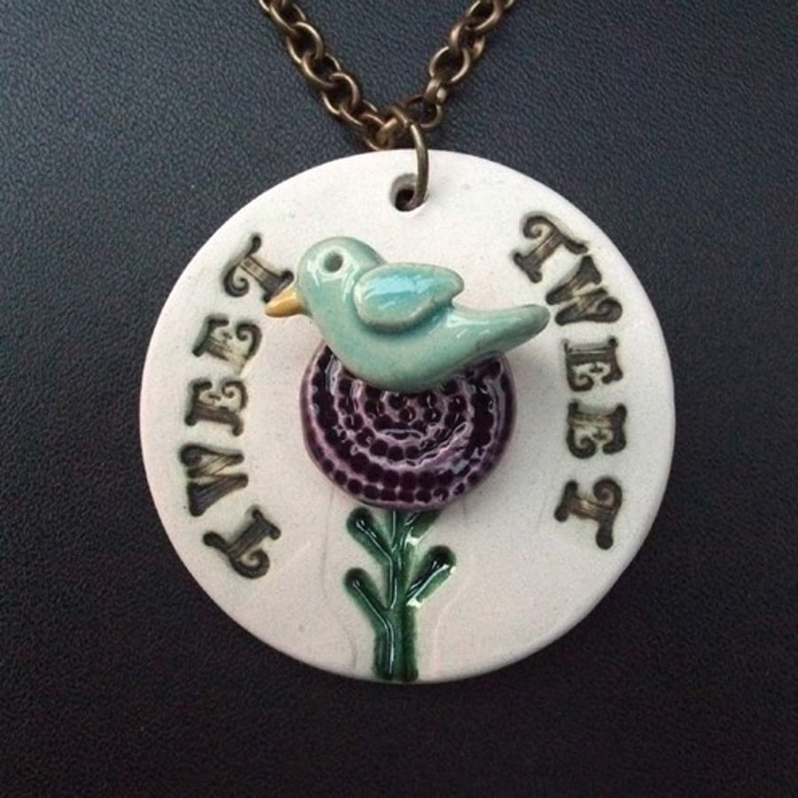 ceramic bird necklace