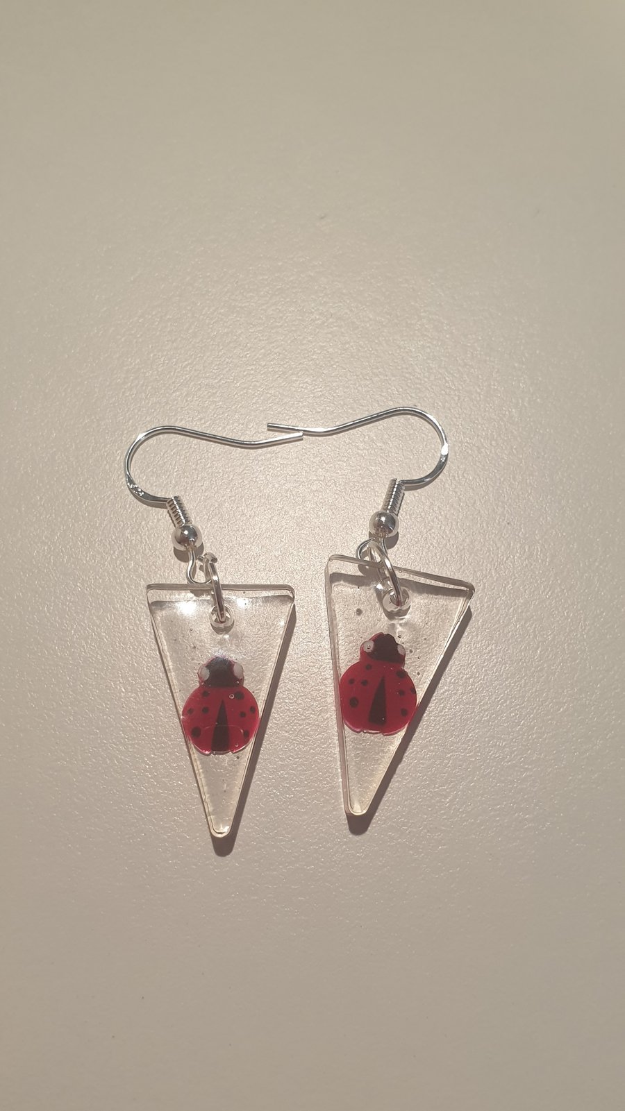 Triangle ladybird resin earrings