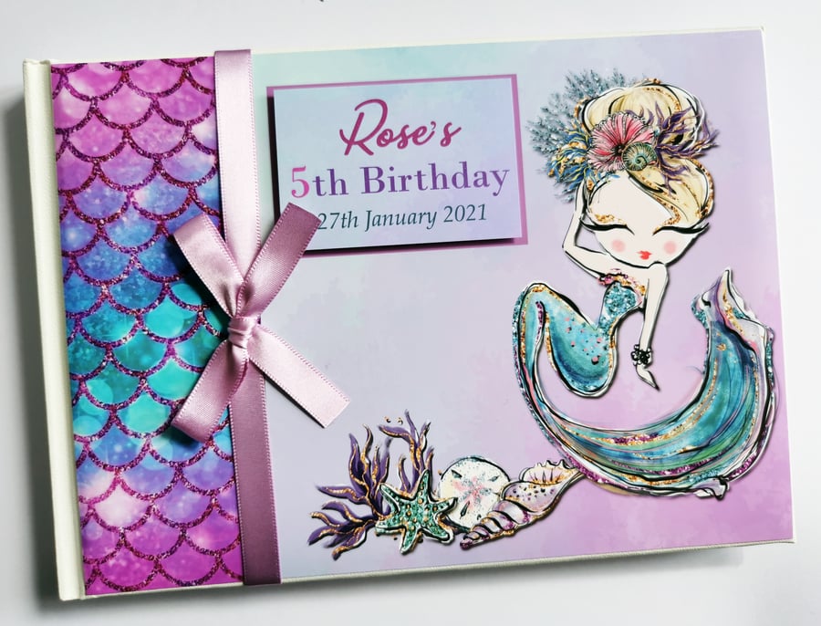 Mermaid birthday guest book, blond mermaid guest book, mermaid party gift