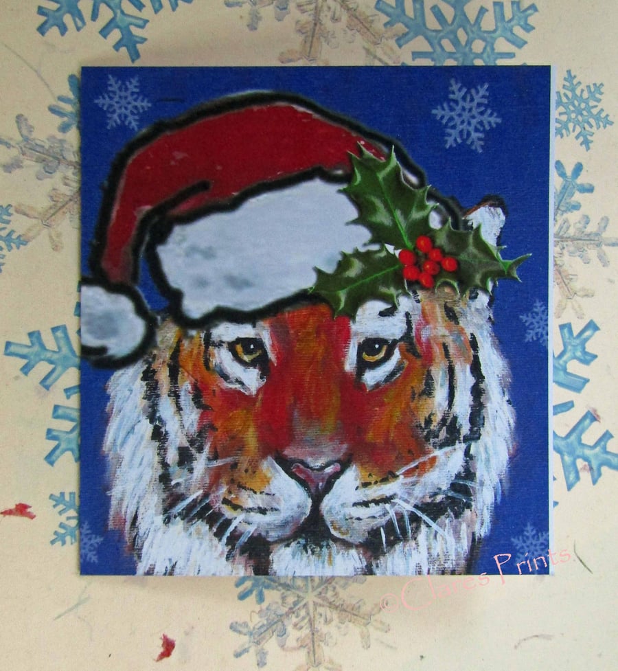 Christmas Tiger Art Greeting Card From my Original Painting