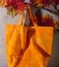 Handmade Box Base Tote Bag in Mango Yellow and Orange Butterfly Melody Cotton 