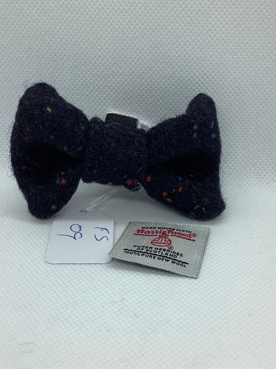 Harris Tweed Dog Bow Tie, Black with Speckle  ,over the collar bow tie