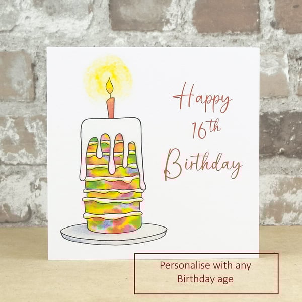 Birthday Cake Card Rainbow - Personalised with any Birthday age
