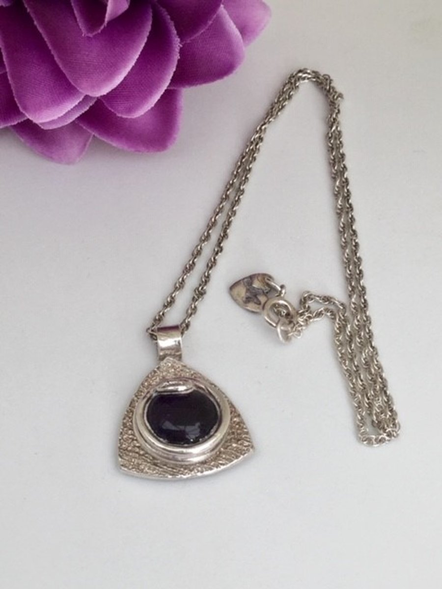 Fine silver pendant with glass detail on sterling silver chain