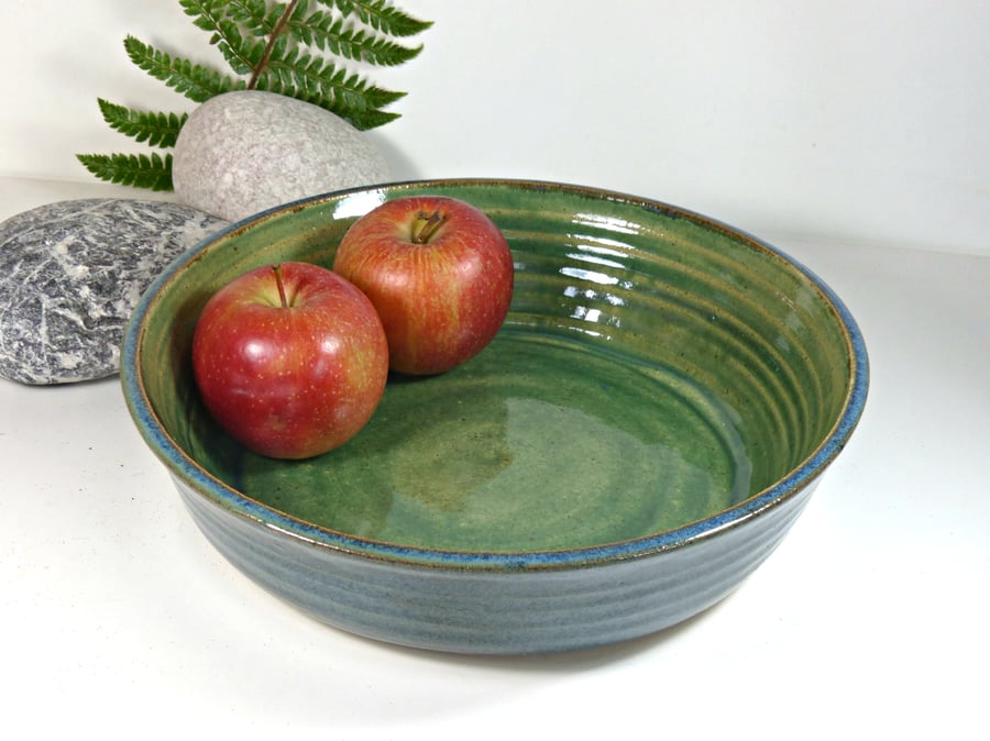 Versatile Serving Dish Plate - Stoneware Green Ceramics Pottery Wheel thrown UK 