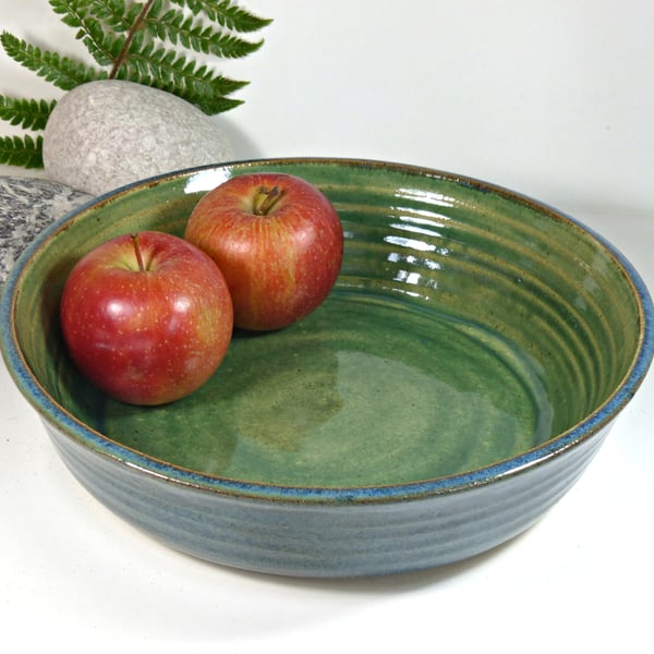 Versatile Serving Dish Plate - Stoneware Green Ceramics Pottery Wheel thrown UK 