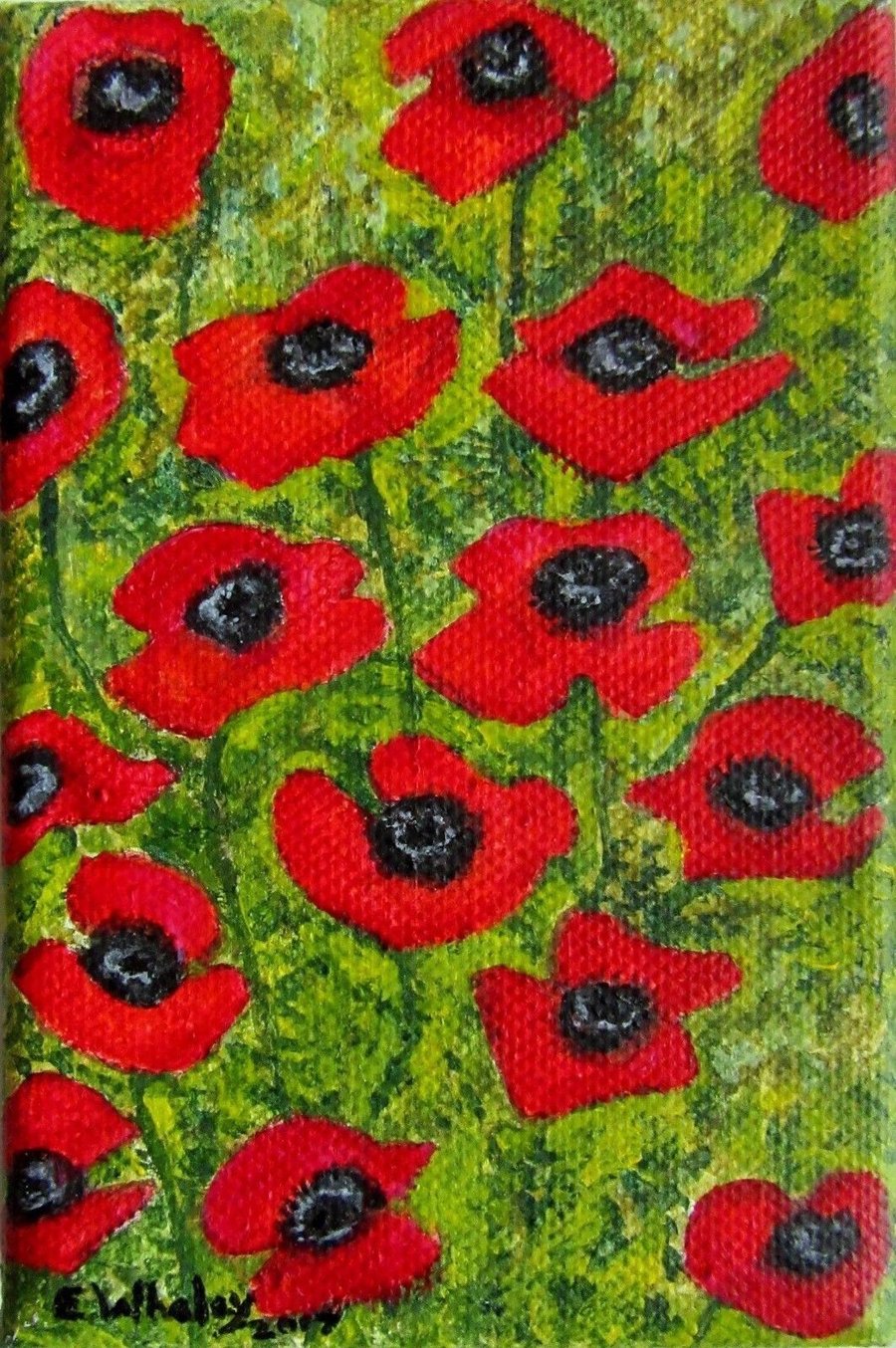 Original Red Poppy Flowers Art Acrylic Painting