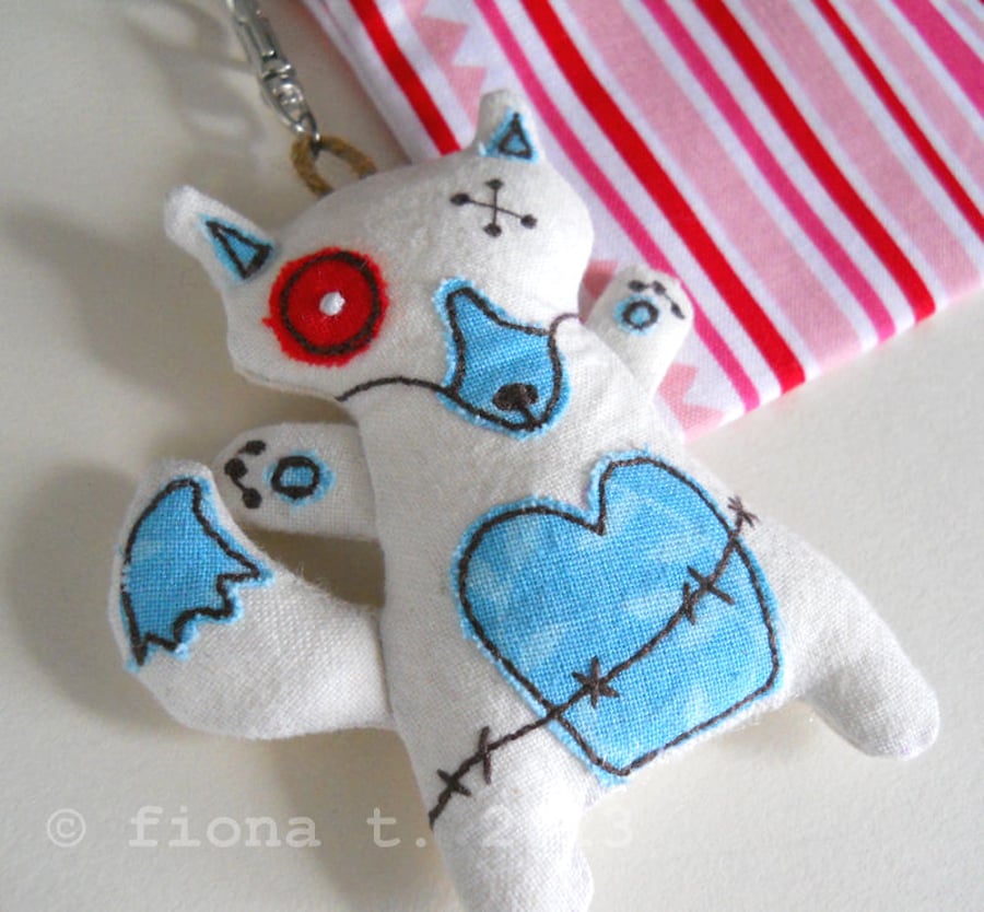 embroidered zombie fox - blue