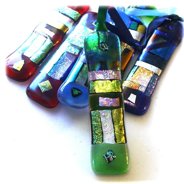 Patchwork Dichroic Treasure  Suncatcher Fused Glass 013 Green lighter