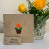 Birthday card. Bright orange potted flower. Wool felt. Handmade Card.