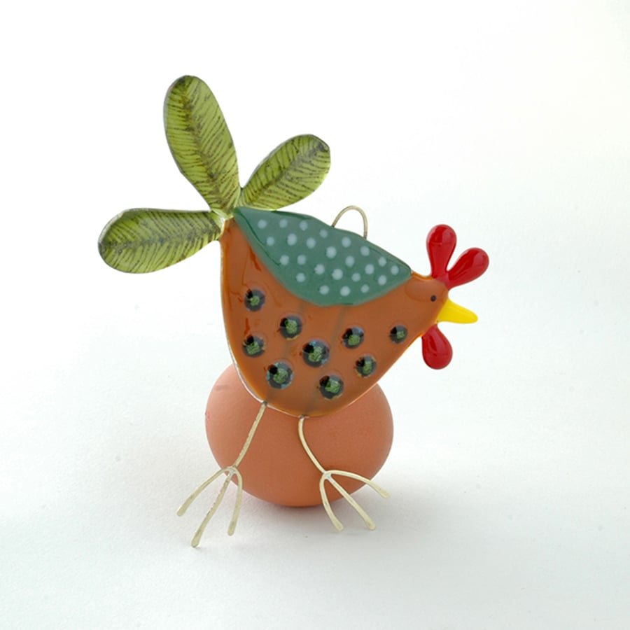 Spotty Fused Glass Chicken Decoration