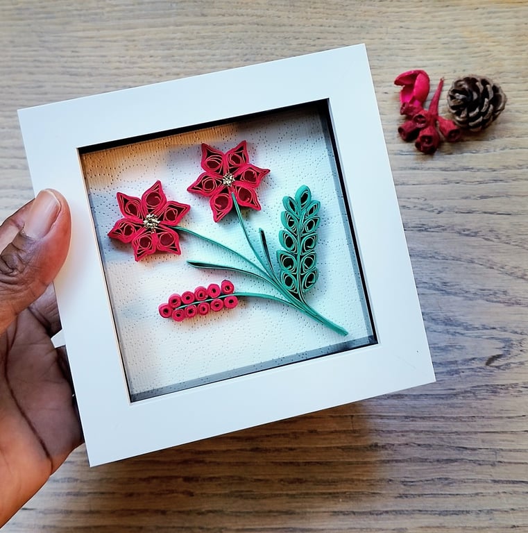 Poinsettia-Inspired Quilled Paper Flower Frame