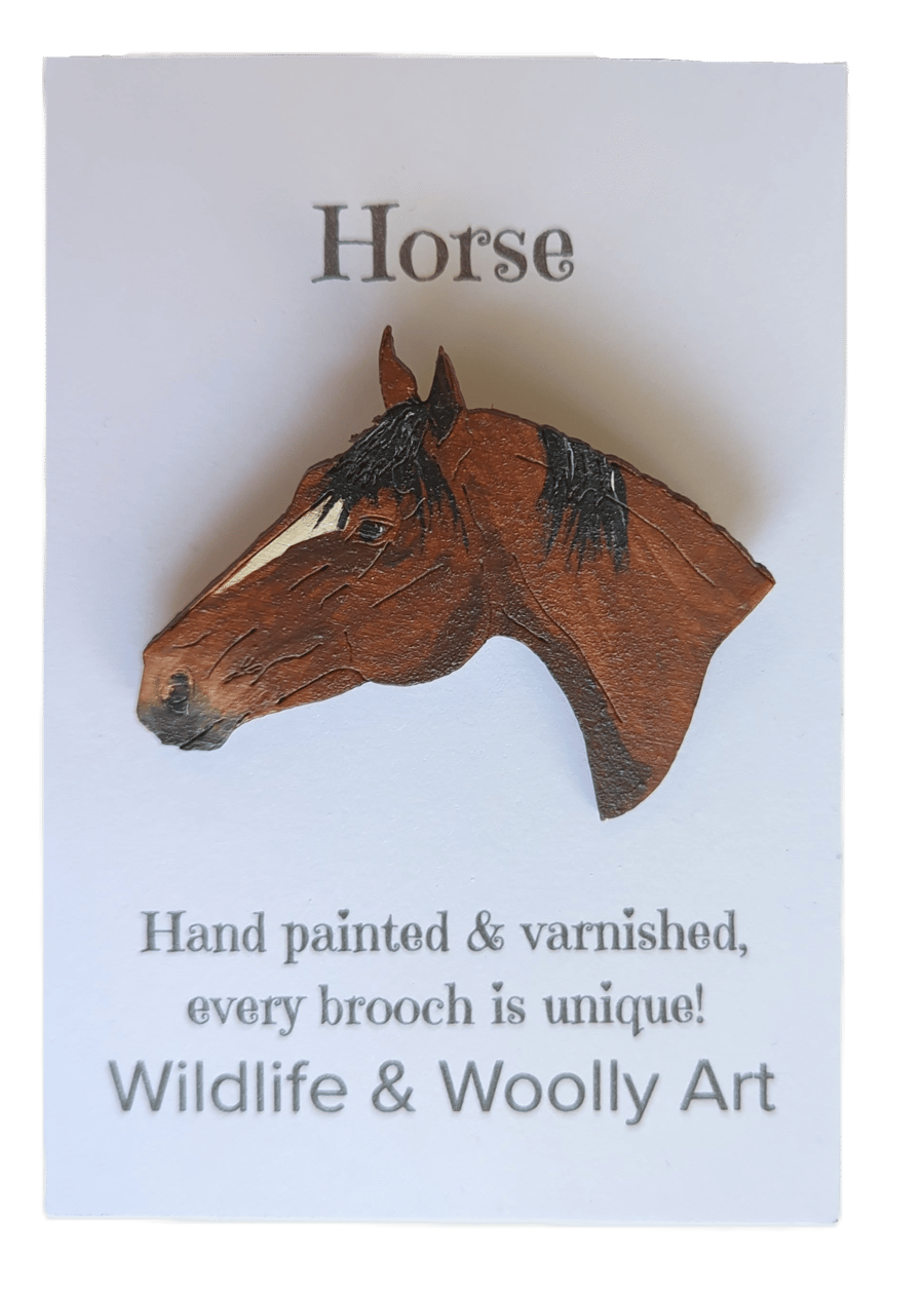 Bay Horse Brooch - Hand Painted & Varnished
