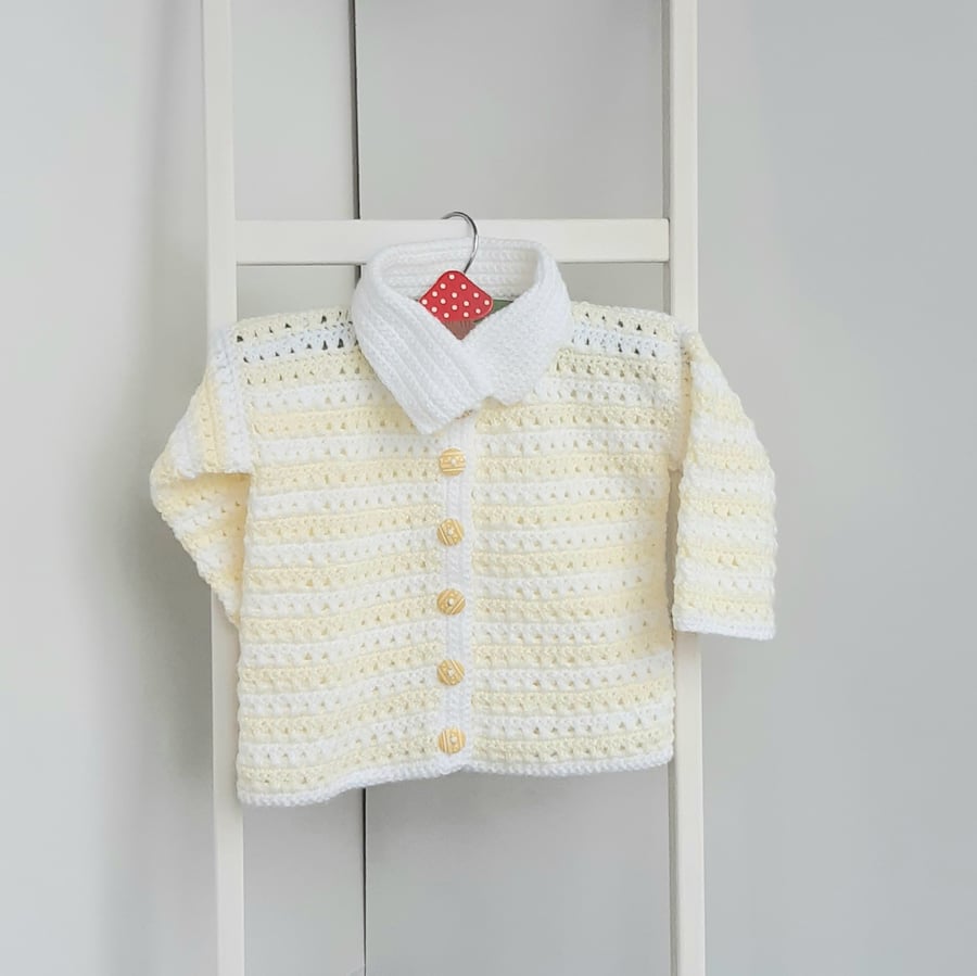 Handmade white and Lemon 6-12 months cardigan
