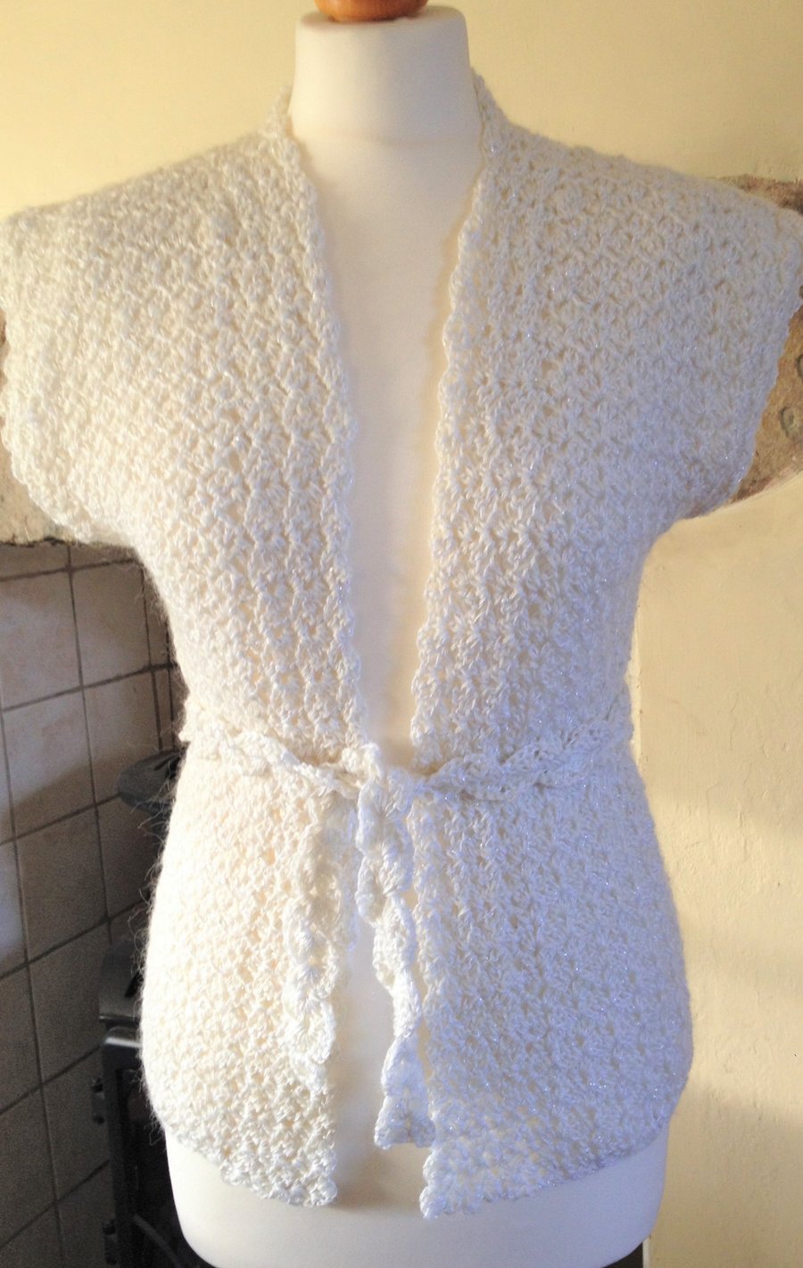 Angora crochet edge to egde cap sleeve top