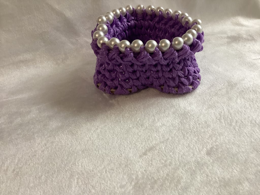 Crochet basket, heart basket, purple basket.