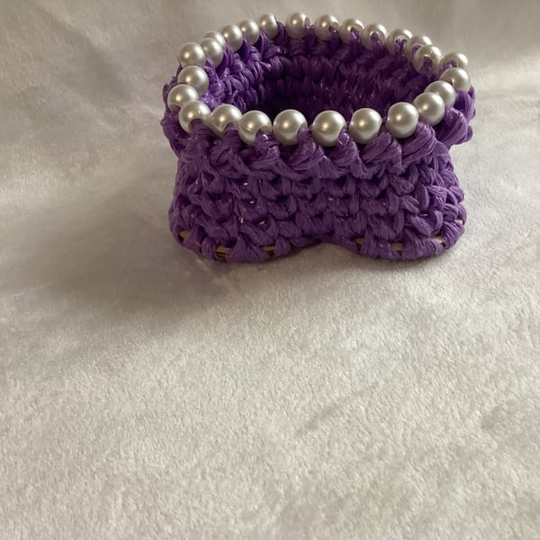 Crochet basket, heart basket, purple basket.