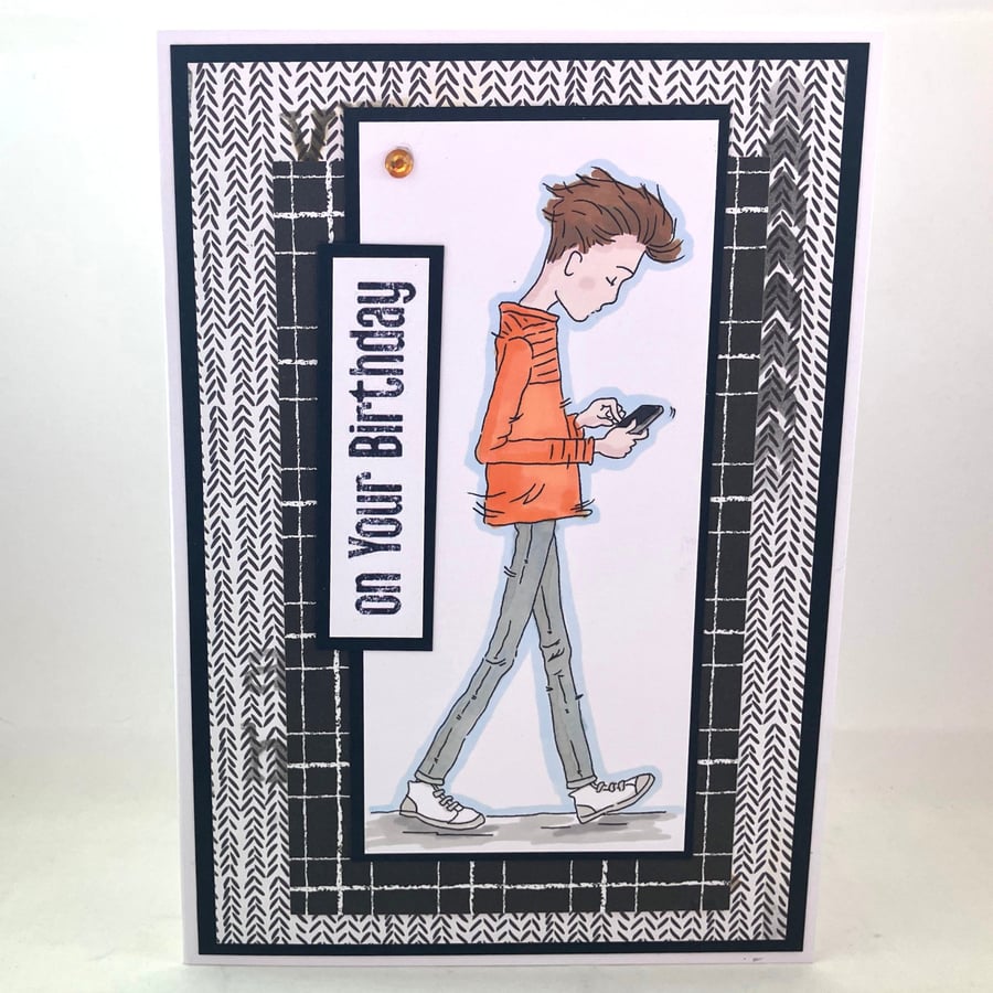 Black and White teenage boy birthday card