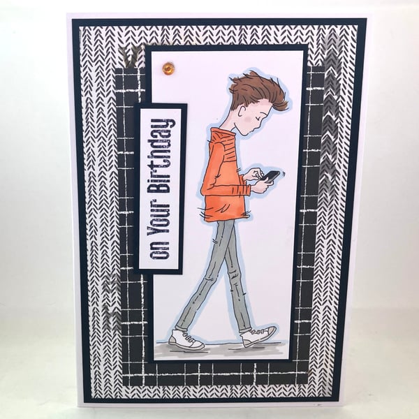 Black and White teenage boy birthday card