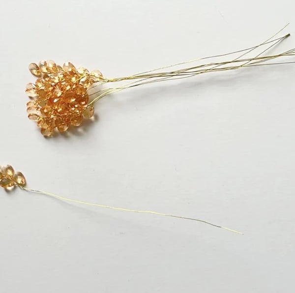 (FS21G Gold) 10 Stems Handmade Crystal Bead Leaf Sprays with Gold Stems