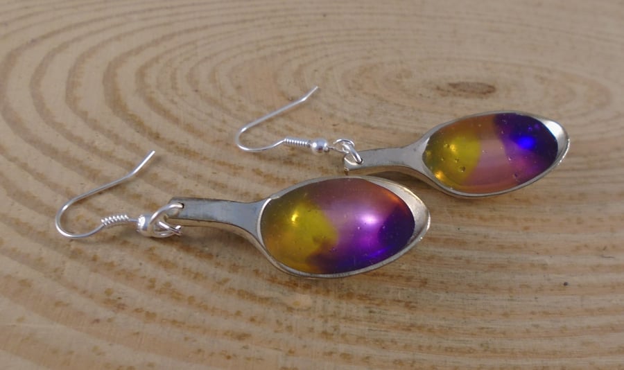Upcycled Silver Plated Multi Coloured Sugar Tong Spoon Earrings SPE072017