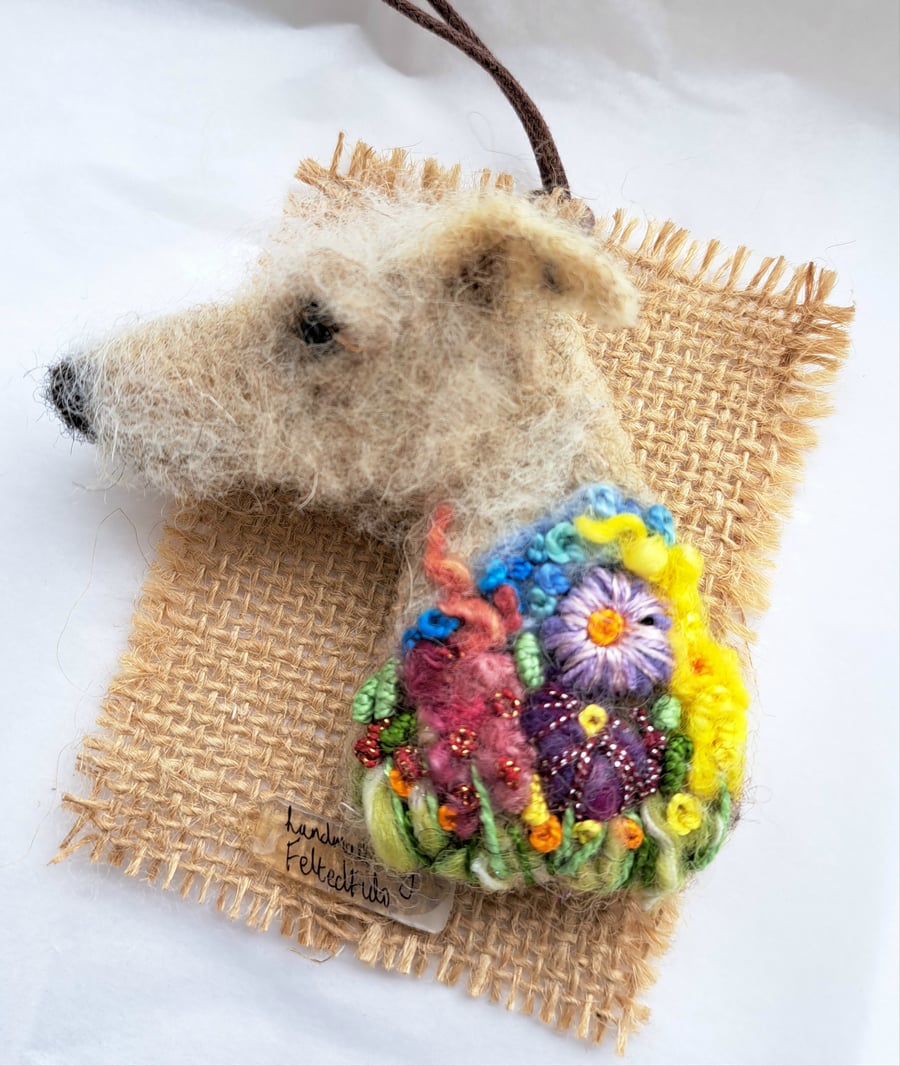 Needle Felted Lurcher Brooch