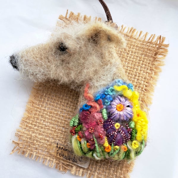 Needle Felted Lurcher Brooch