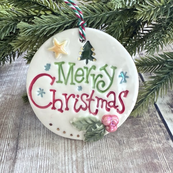 Handmade porcelain merry Christmas decoration